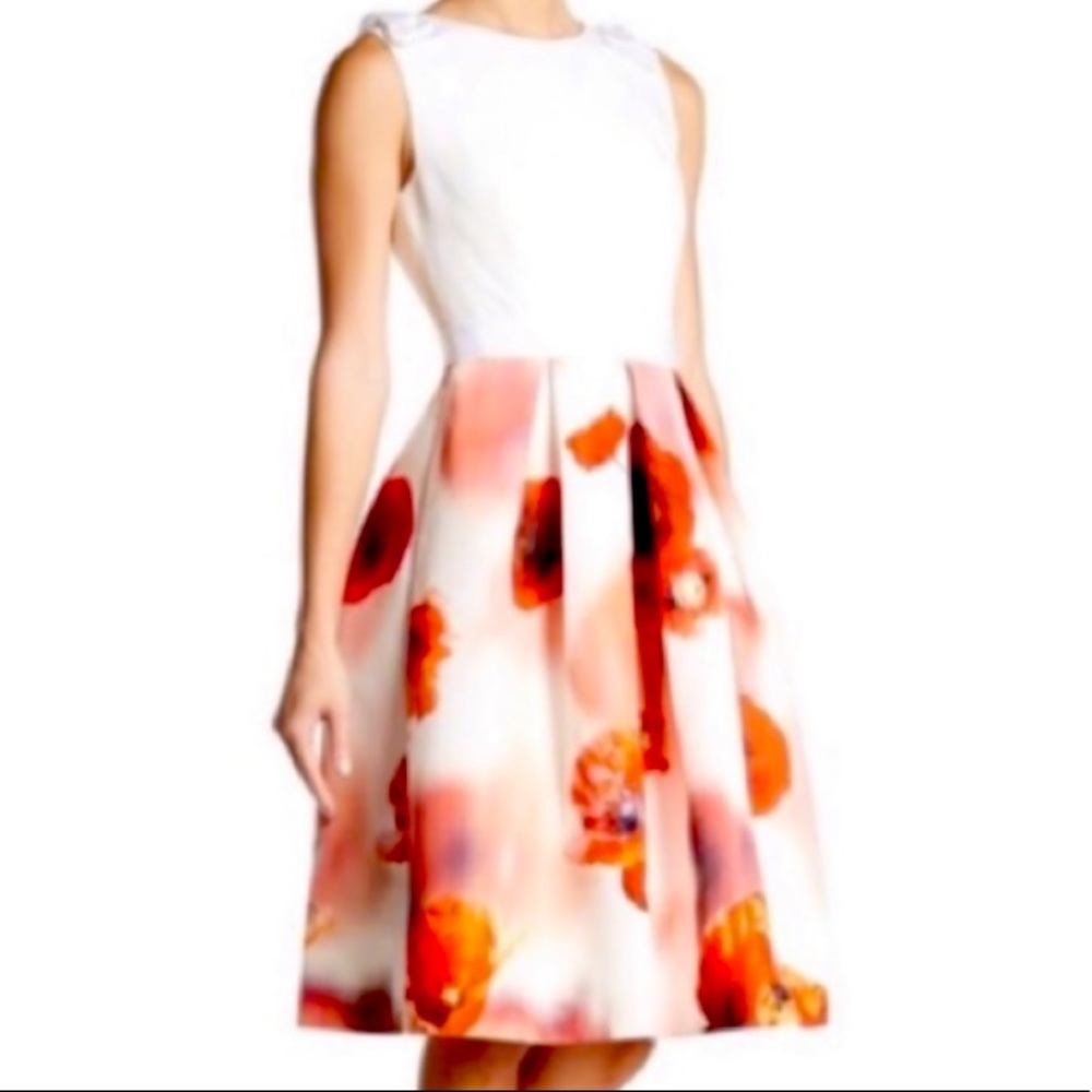 TED BAKER MICLA POPPY FULL SKIRT MIDI DRESS SZ US 8/10 OR TED SZ 3